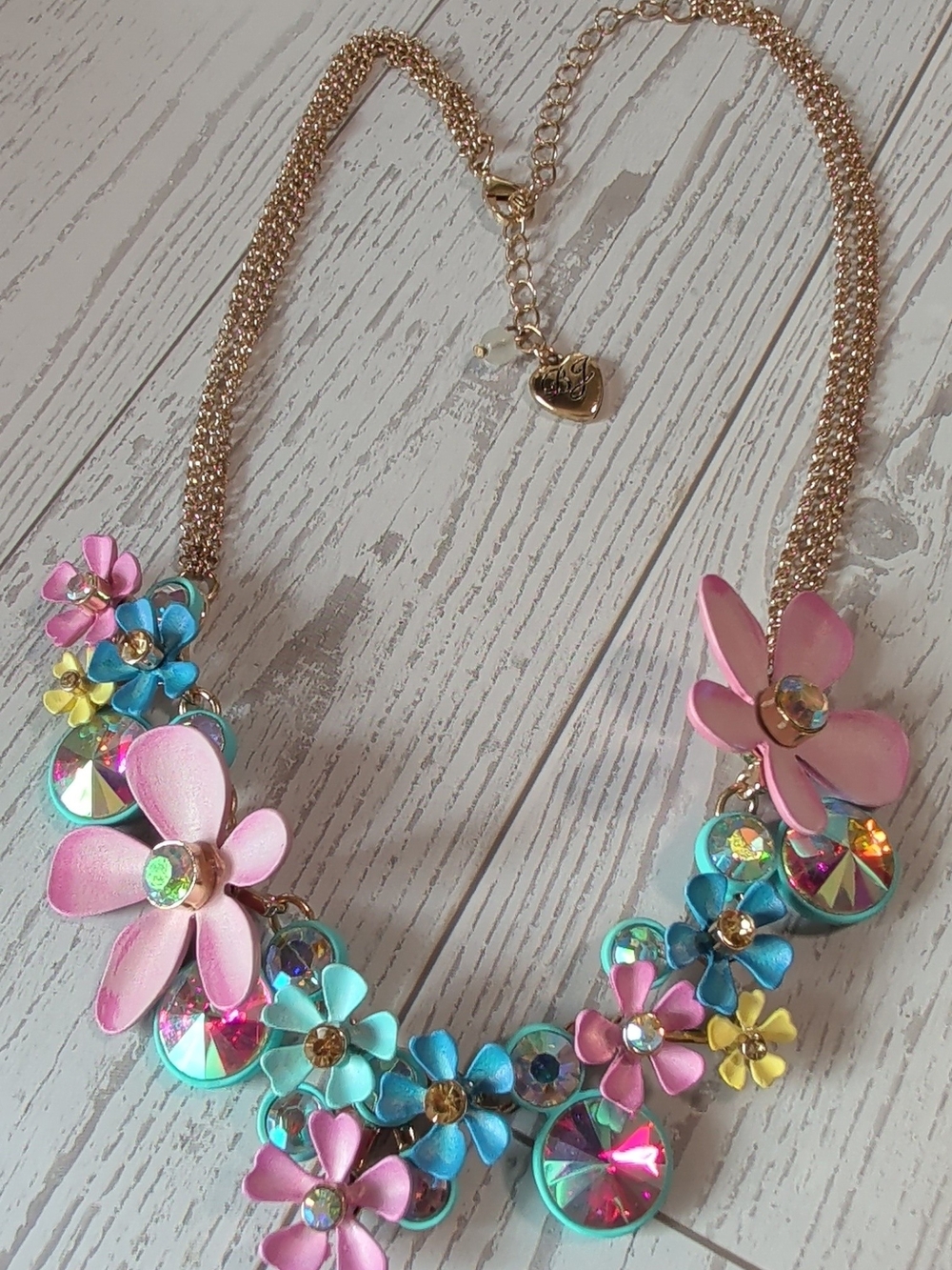 Betsey Johnson Pink, Blue & Yellow Floral Crystal Necklace